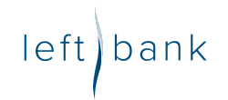 Innovative logo design featuring sleek, modern typography with a stylish curve between the words 'left' and 'bank', embodying elegance and sophistication.
