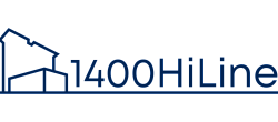 Modern and sleek logo of 1400HiLine featuring minimalist building silhouette in blue.