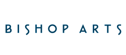 Bishop Arts text logo in elegant serif font with deep blue color.