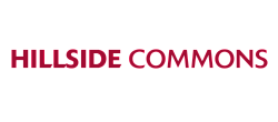 Hillside Commons logo in bold red letters on a transparent background, conveying a sense of modernity and elegance.