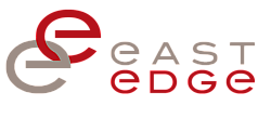 Modern logo design featuring interlinked letters 'e' for East Edge, in a sleek red and gray color scheme.
