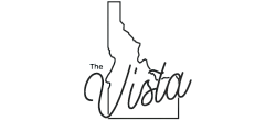Elegant logo design featuring the outline of Idaho with the words 'The Vista' stylishly integrated.