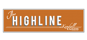 The Highline at Kendall Yards logo in bold white letters on an orange background.