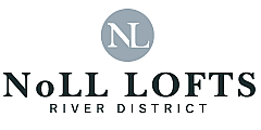 Elegant NoLL Lofts logo in the River District, featuring a modern and sophisticated design.