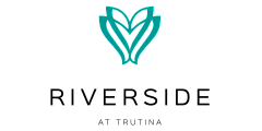 Elegant Riverside at Trutina logo with a modern teal flourish design, representing a serene and upscale living community.