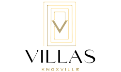 Elegant Villas Knoxville logo featuring a sophisticated V design within golden geometric frames.
