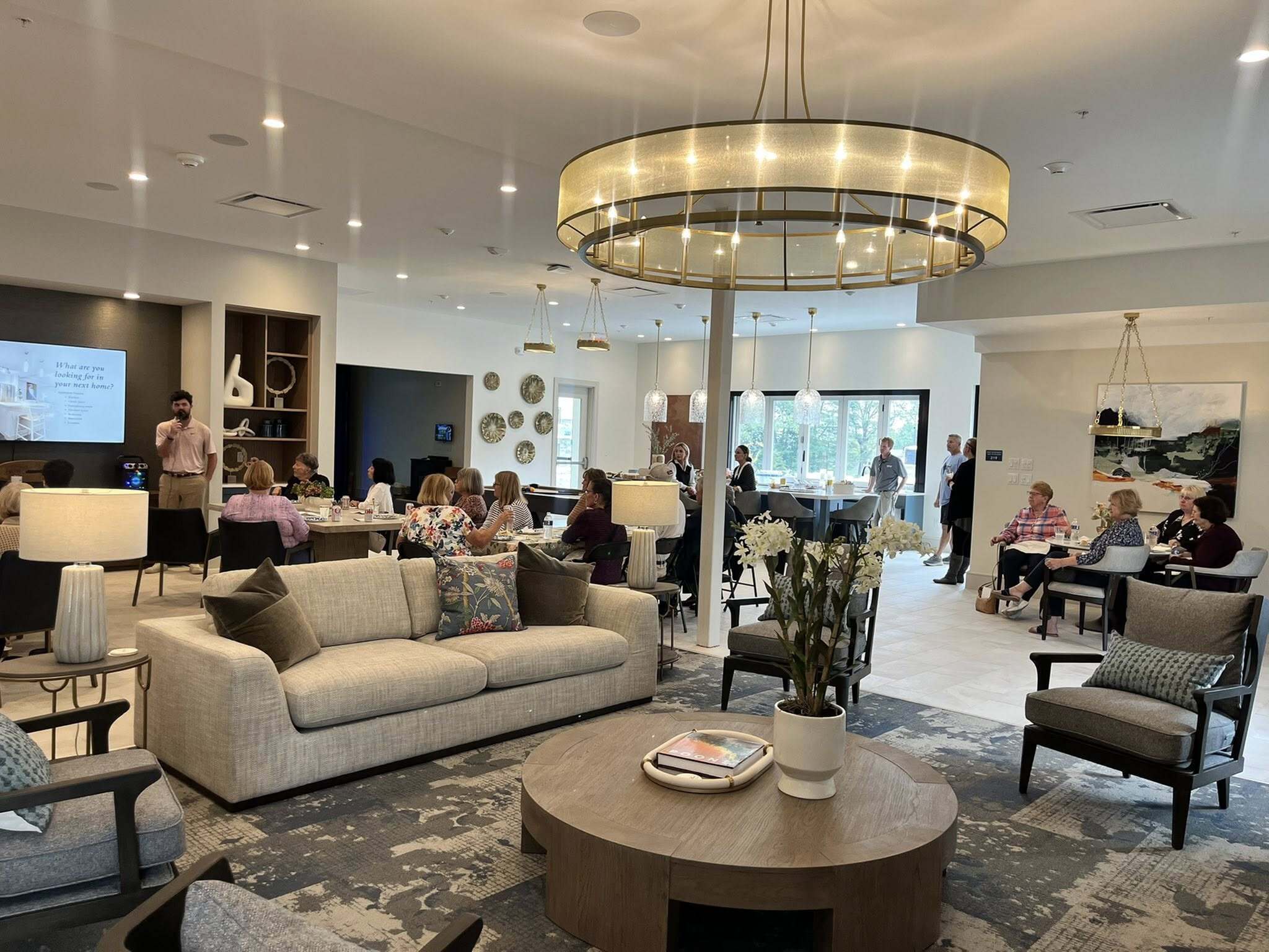 Residents gathered in The Arbella at Bramble Hill clubhouse for an informational event
