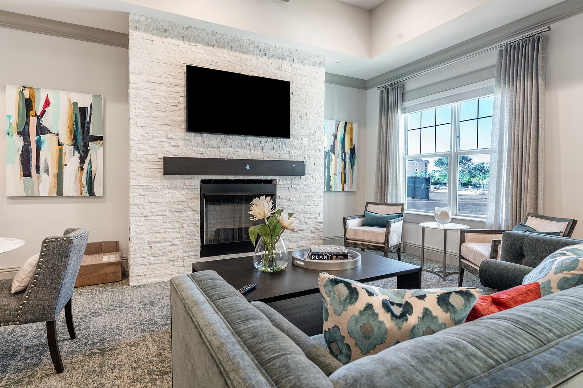 Bright, open-concept clubhouse at the Alloro at University Groves