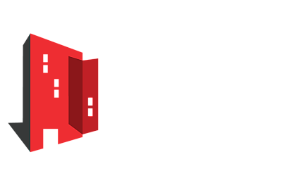 Logo for City Station South Apartments featuring a stylized red building design.