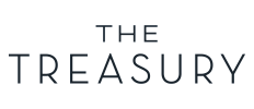 Elegant logo design for 'The Treasury,' featuring minimalist and sophisticated typography.