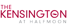 Modern logo for The Kensington at Halfmoon, featuring sleek red and gray typography.