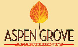 Aspen Grove Apartments logo featuring a vibrant autumn leaf design.