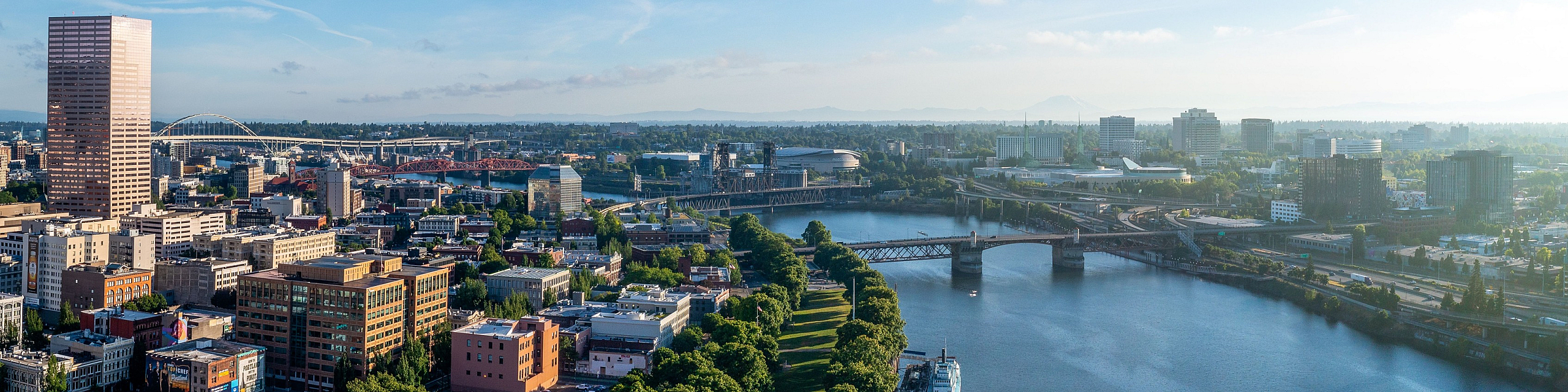 Breathtaking cityscape view with a vibrant skyline alongside a serene river, perfect for urban living.