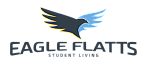 Modern Eagle Flatts logo featuring a soaring eagle, symbolizing premium student living.