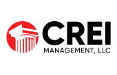 CREI Management logo featuring a red and white circular motif with an architectural column design.