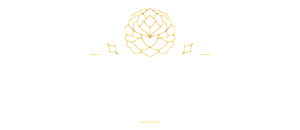 Elegant floral emblem with geometric accents in gold on a crisp white background, perfect for branding luxury apartments.