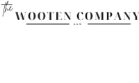 Transparent black logo for The Wooten Company, LLC, featuring elegant serif lettering with a horizontal line above and below the business name, and the word 