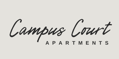 Campus Court Apartments logo featuring a minimalist design with a handwritten-style font for 'Campus Court' and a clean, sans-serif font for 'APARTMENTS,' both in black on a light neutral background.