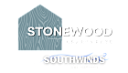 Stonewood Apartments at Southwinds Grouping logo featuring a stylized house icon with a woodgrain pattern and bold lettering.