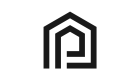 Modern black and white logo design featuring a stylized letter 'P' within a house outline, representing contemporary real estate branding.