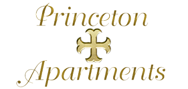 Elegant Princeton Apartments logo with a classic design accent, featuring golden text and intricate emblem.