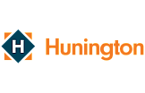 Modern Hunington logo with a bold H in a geometric diamond accent, complemented by vibrant orange and navy blue colors.