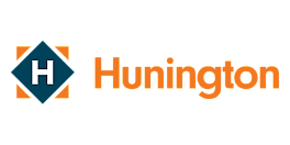 Huningtion logo featuring a stylized 'H' within a geometric design, complemented by bold orange typography.