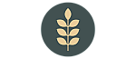 Elegant circular icon featuring a stylized golden wheat stalk on a dark green background.
