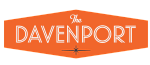 Vibrant orange logo of The Davenport featuring elegant retro typography.