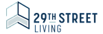 Modern logo for 29th Street Living featuring a sleek geometric design in shades of blue, embodying urban elegance and contemporary style.