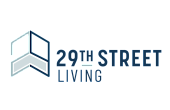 Modern logo for 29th Street Living featuring a stylish geometric design in blue and white tones.