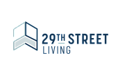 Modern logo design for 29th Street Living with geometric shapes and sleek typography, embodying urban sophistication.