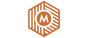 Modern geometric logo design with bold lines and a central 'M'.