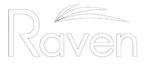 Sleek Raven logo set against a tech-inspired background, exuding modern design.