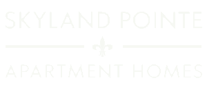 Elegant Skyland Pointe Apartment Homes logo with sophisticated fleur-de-lis design.