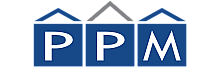 Premier Property Management logo with stylized blue and white house icons and PPM lettering.