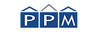 Modern PPM community logo with blue house icons symbolizing a proud neighborhood.