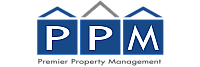 Premier Property Management logo with blue and grey houses forming the letters PPM.