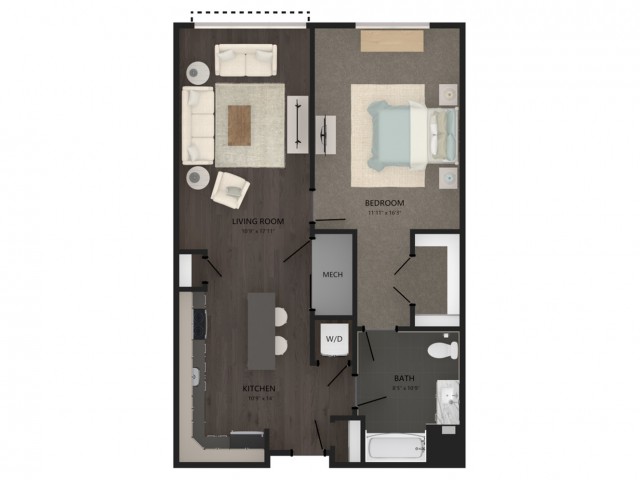 Floor plan layout diagram for 1 Bed/1 Bath-A15