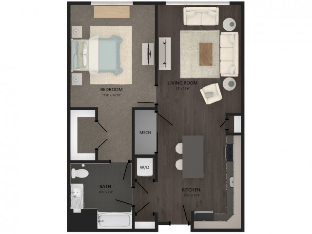 Floor plan layout diagram for 1 Bed/1 Bath-A19