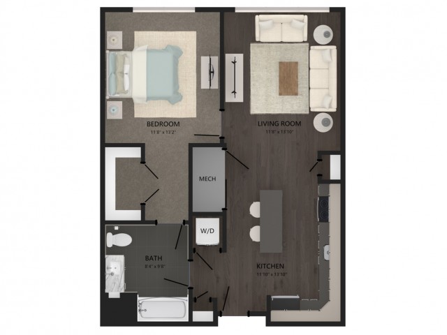 Floor plan layout diagram for 1 Bed/1 Bath-A2