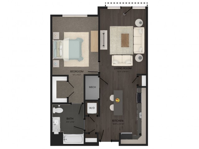 Floor plan layout diagram for 1 Bed/1 Bath-A20