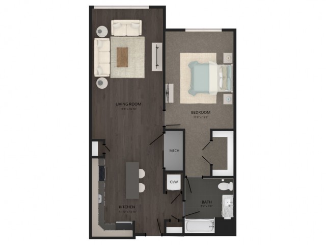 Floor plan layout diagram for 1 Bed/1 Bath-A25