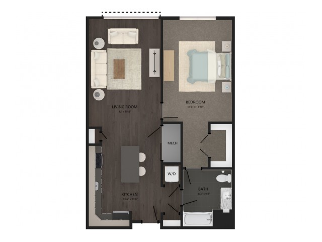 Floor plan layout diagram for 1 Bed/1 Bath-A21