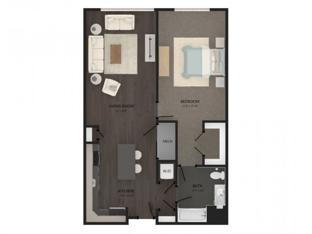 Floor plan layout diagram for 1 Bed/1 Bath-A26