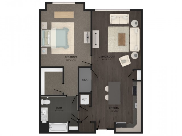 Floor plan layout diagram for 1 Bed/1 Bath-A28