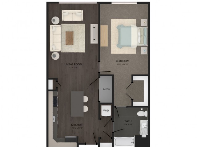 Floor plan layout diagram for 1 Bed/1 Bath-A3