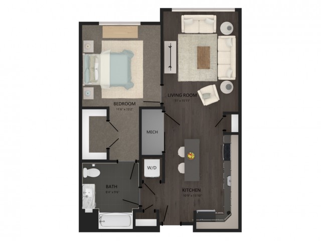 Floor plan layout diagram for 1 Bed/1 Bath-A8