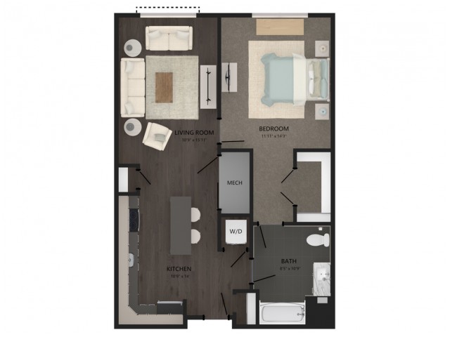 Floor plan layout diagram for 1 Bed/1 Bath-A7