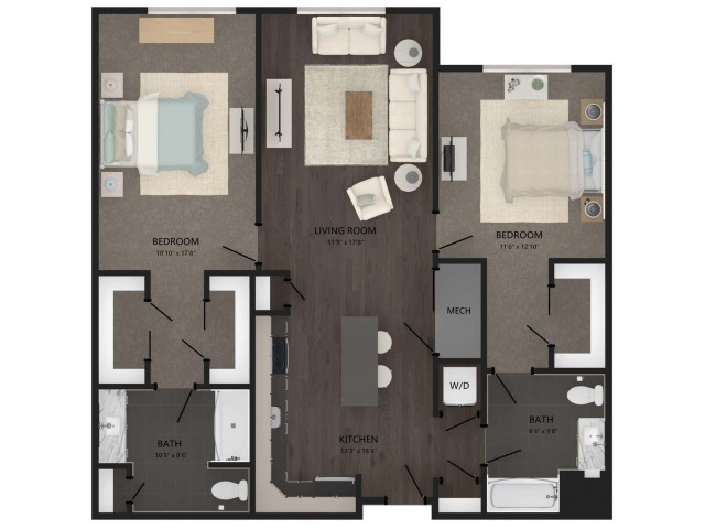 Floor plan layout diagram for 2 Bed/2 Bath-B14